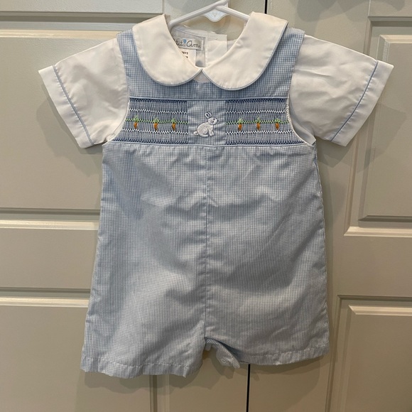 Smocked Bunny Shortalls with Shirt - Picture 1 of 6